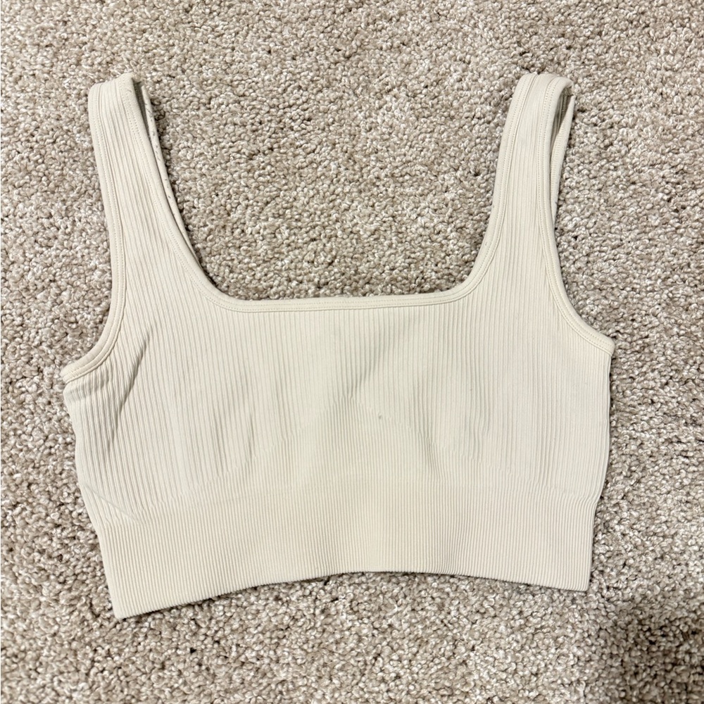 Women's Cream Ribbed Crop Top